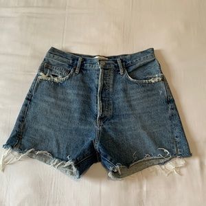 AGOLDE Dee High Rise Denim Jean Distressed Shorts Raw Hem, Like New, Size 28